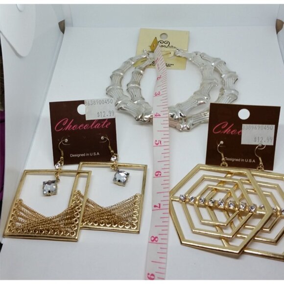 BUNDLE lot 3 trendy fashionista big statement earrings new nwt statement - Picture 5 of 5